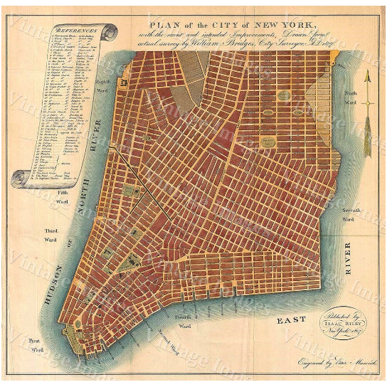 1807 Historic  York City Map Plan Restoration Hardware Style lower Manhattan wall Map Fine Art Print Image 1