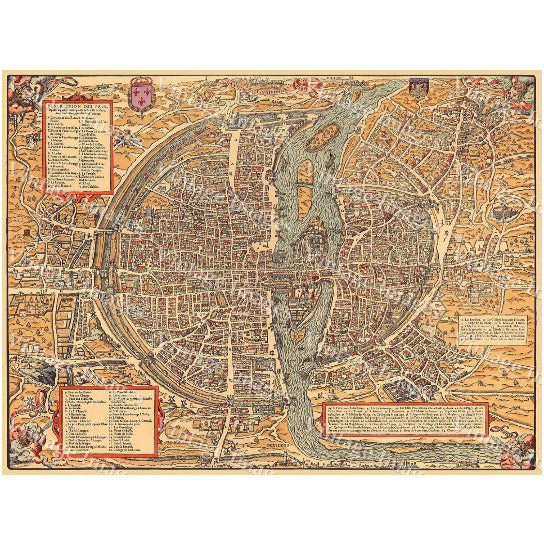 Vintage map of Paris Historic 1575 PLAN DE PARIS France restoration hardware style Map six sizes up to 43" x 58 Fine art Image 1