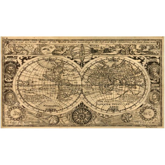 Giant 1628 World Map Fine Art Print 43x62 Antique Restoration Style Image 1