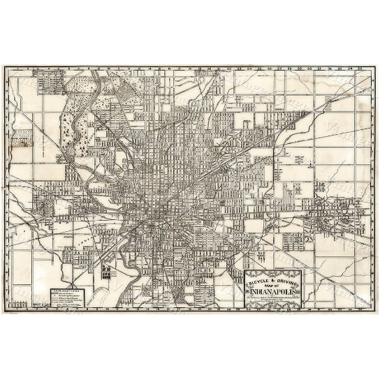 GIant 1899 Vintage Historic Indianapolis Indiana Bicycle and Driving Map Antique Restoration Hardware Style wall Map Image 1