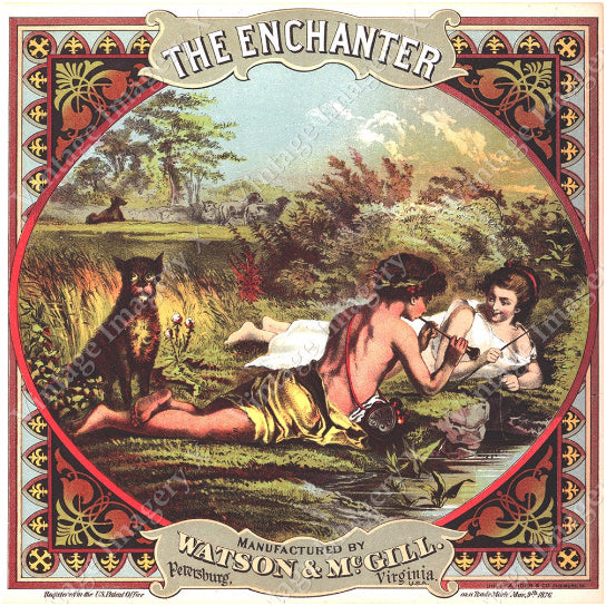 1876 The Enchanter Brand Tobacco Barrel Label Print 16x16 Giclee Wall Art Image 1