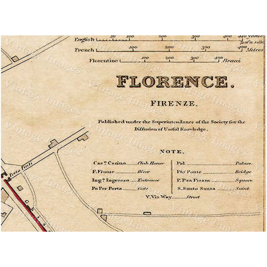 Vintage Huge 1835 historic Restorration Hardware Style map of florence italy Italian old world SDUK wall map  print Image 2