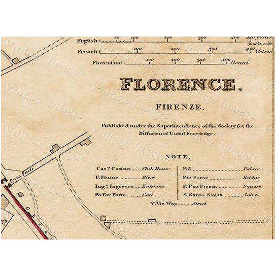 Vintage 1835 historic Restorration Hardware Style map of Florence Italy old world SDUK wall map in 5 sizes up to 48" x Image 2