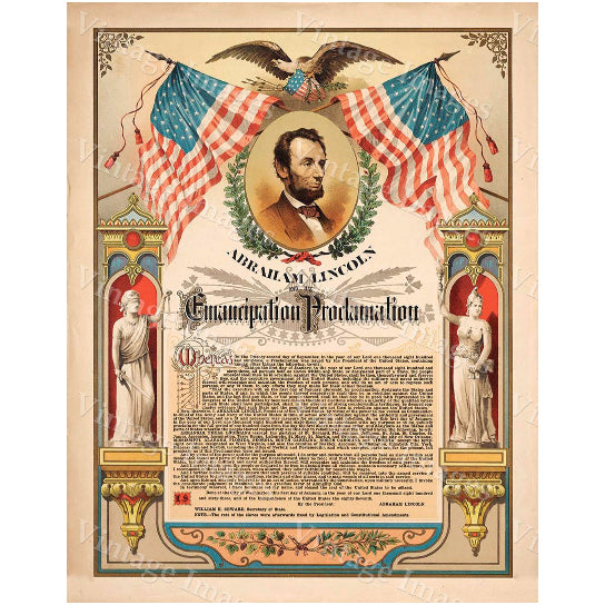 Vintage Abraham Lincoln Emancipation Proclamation Art Print 33x42 Fine Art Print Image 1