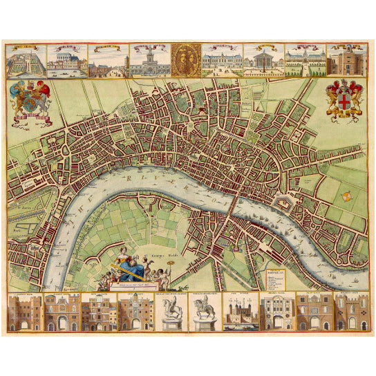 Huge Vintage 1690 historic old world map of LONDON ENGLAND Restoration Hardware Style Fine Art Print Giclee Poster Image 1