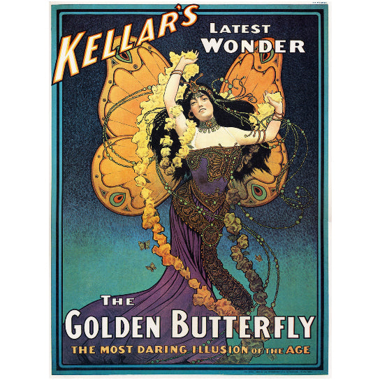 Vintage Kellar Golden Butterfly Alphonse Mucha Style Mystic Magic Magician Poster 24 X 32 Fine Art Print Giclee Image 1