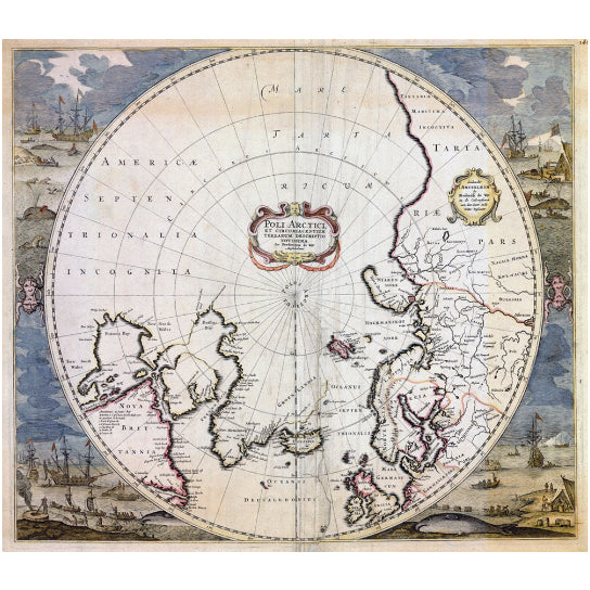 Huge Vintage historic old world map of arctic north pole Frederick de Wit style fine art print poster Image 1