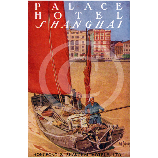 Vintage Dan Sweeney Palace Hotel Shanghai HONG KONG CHINA luggage label Fine Art Print Giclee Poster Image 1