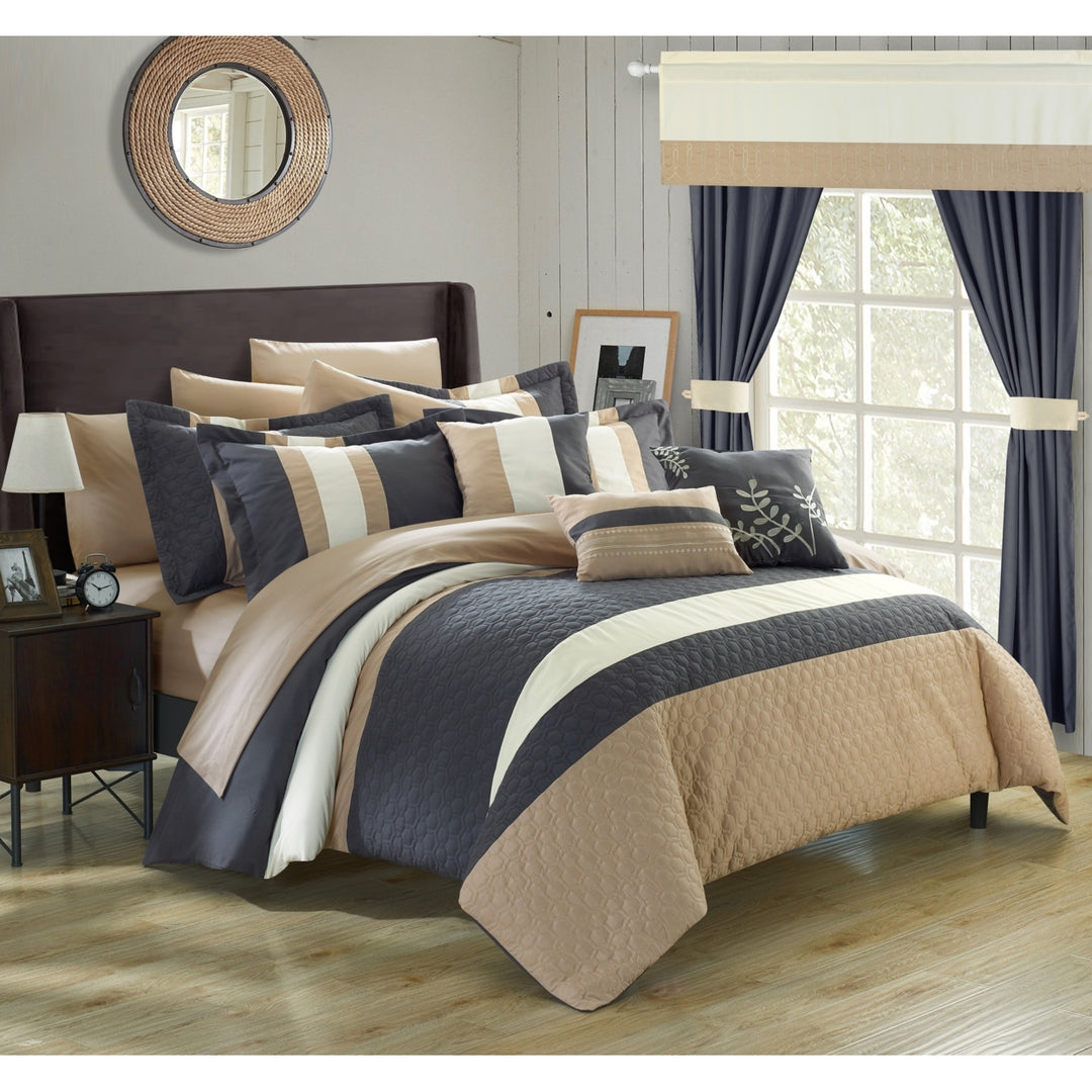 Chic Home 24 Piece Placido Complete Bedroom Set with Octagon Embroidery Color Block pattern Image 3