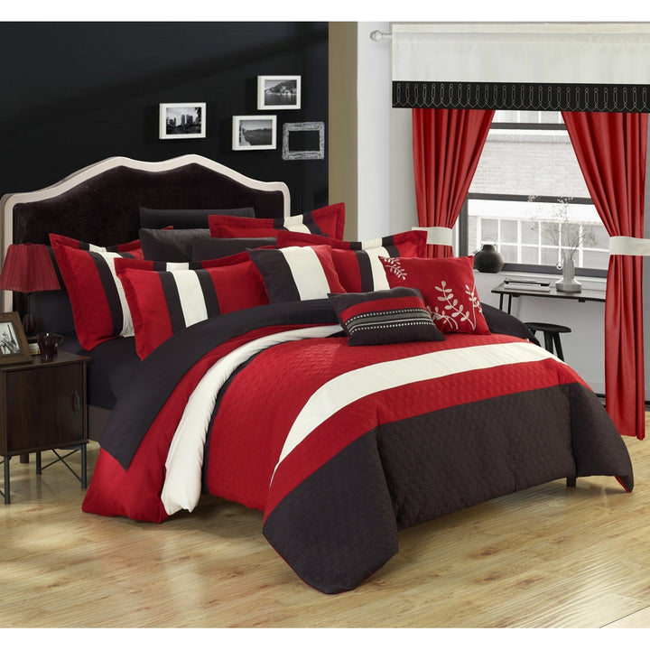Chic Home 24 Piece Placido Complete Bedroom Set with Octagon Embroidery Color Block pattern Image 4