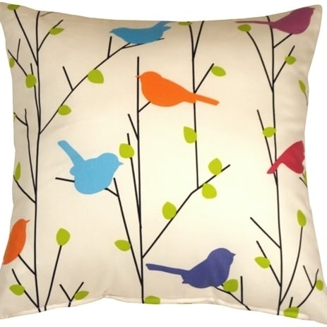 Pillow Decor Spring Birds 15x15 Decorative Pillow Colorful Poly Cotton Cover Image 1