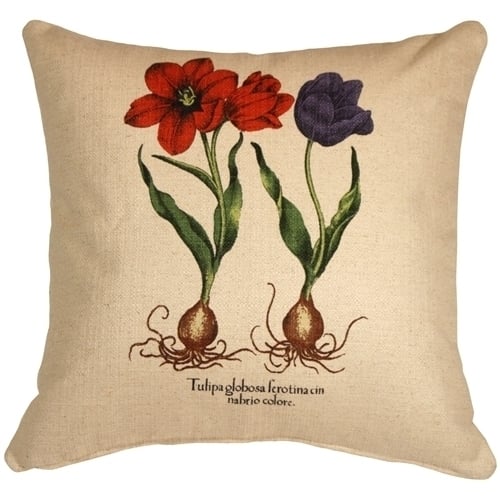 Pillow Decor Tulips 20x20 Decorative Throw Pillow Red Blue Cotton-Linen Blend Image 1