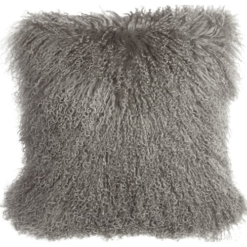 Pillow Decor Mongolian Sheepskin Gray Throw Pillow 18x18 Luxury Soft Cover Image 1