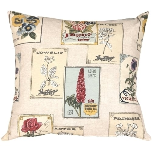 Pillow Decor Vintage Seed Packet 20x20 Throw Pillow Floral Cotton Polyester Image 1