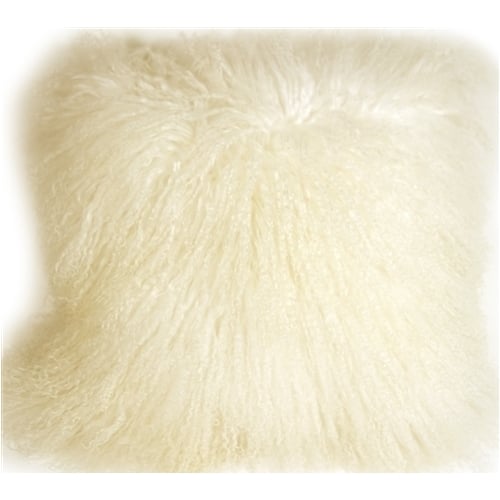 Pillow Decor Mongolian Sheepskin White Throw Pillow 18x18 Luxurious Soft Wool Image 1