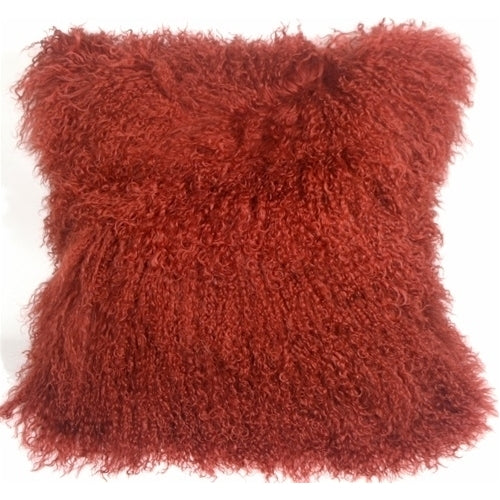 Pillow Decor - Mongolian Sheepskin Red Throw Pillow Image 1