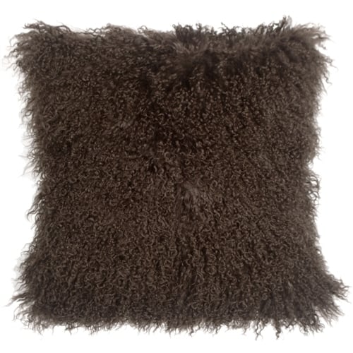 Pillow Decor Mongolian Sheepskin Throw Pillow 18x18 Chocolate Brown Faux Suede Image 1