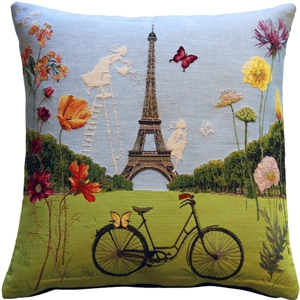 Pillow Decor Eiffel Tower Spring Tapestry Throw Pillow 19x19 Cotton Decor Image 1