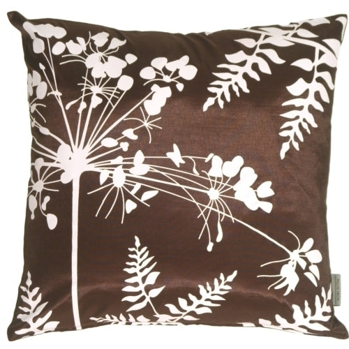 Pillow Decor 16x16 Brown White Flower Ferns Decorative Pillow Poly Insert Image 1