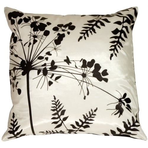 Pillow Decor White Black Spring Flower Ferns Pillow 16x16 Polyester Insert Image 1