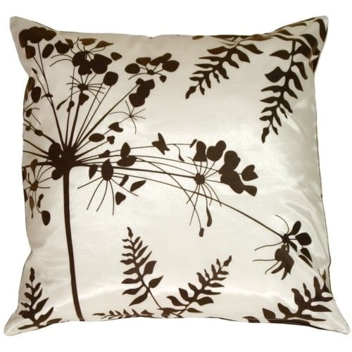 Pillow Decor Floral Pillow 16x16 White Brown Polyester with Ferns Design Image 1