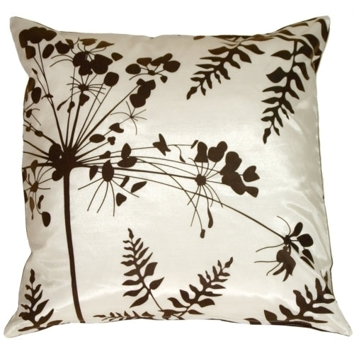 Pillow Decor - White with Brown Spring Flower and Ferns Pillow 16x16 Image 1