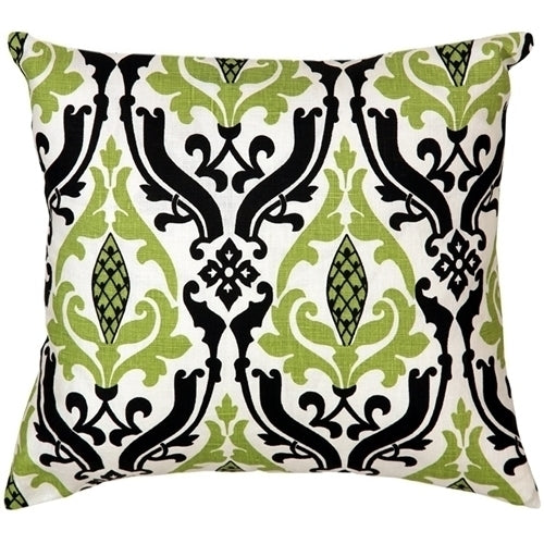 Pillow Decor - Linen Damask Print Green Black 16x16 Throw Pillow Image 1
