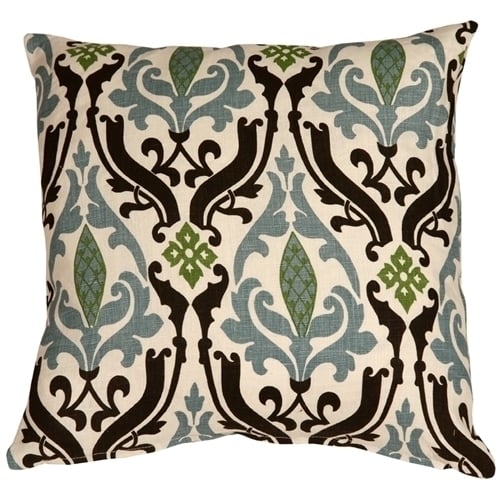 Pillow Decor 16x16 Linen Damask Print Throw Pillow Blue Brown European Style Image 1