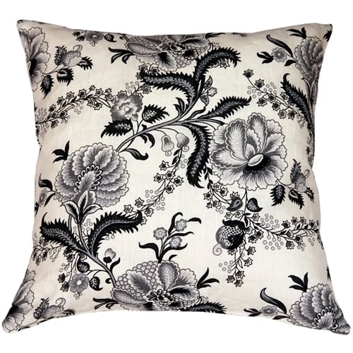 Pillow Decor Tuscany Linen Floral Throw Pillow 20x20 Black Gray Cream Image 1