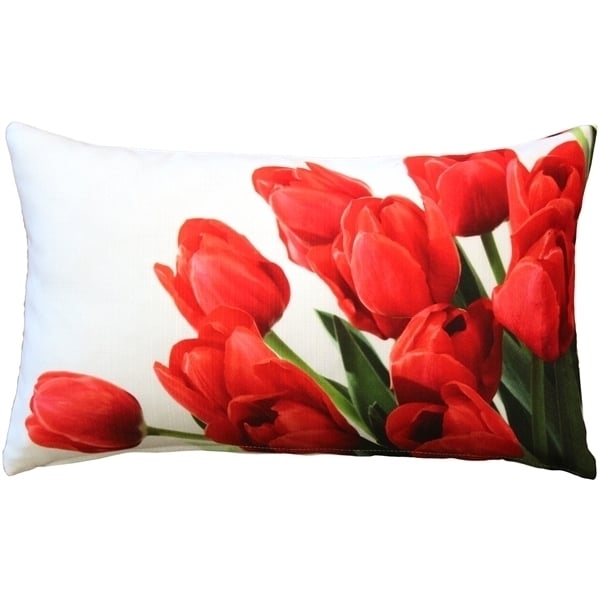 Pillow Decor Tulips Throw Pillow 12x19 Red Floral Indoor Outdoor Poly-Linen Image 1