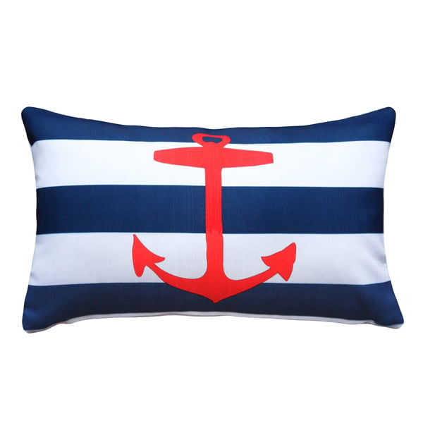 Pillow Decor Red Anchor Nautical Throw Pillow 12x19 Indoor Outdoor Polyester Image 1