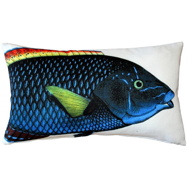 Pillow Decor Blue Wrasse Fish Pillow 12x19 Indoor Outdoor Decorative Polyester Image 1