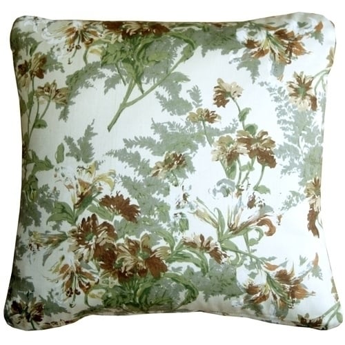 Pillow Decor Brookside Garden Green 17x17 Floral Throw Pillow Glazed Cotton Image 1