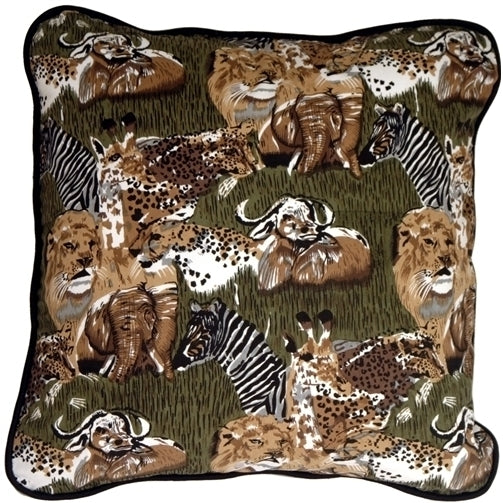 Pillow Decor Safari Print Cotton Throw Pillow 17x17 Black Olive Green Image 1