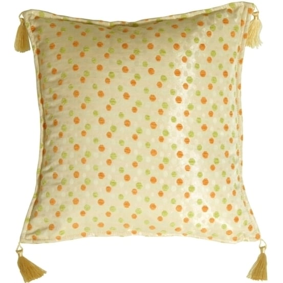 Pillow Decor Lots of Dots Orange Lime Accent Pillow 17x17 Chenille Gold Tassels Image 1