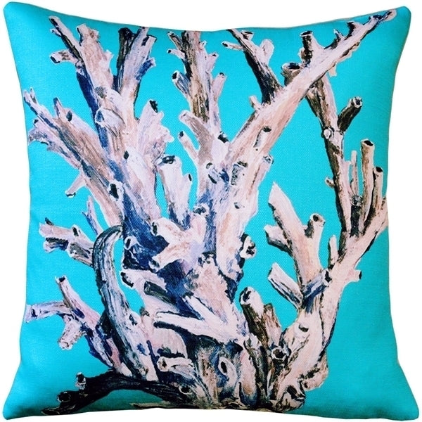 Pillow Decor - Ocean Reef Coral on Turquoise Throw Pillow 20x20 Image 1