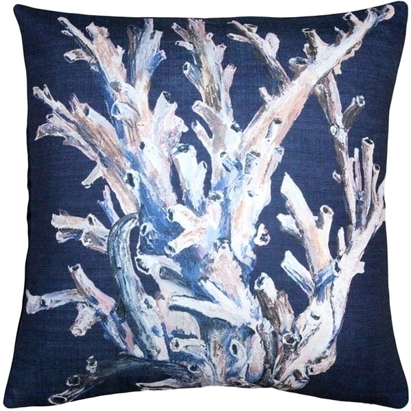 Tracy Upton Ocean Reef Coral Navy Throw Pillow 20x20 Poly Linen Image 1