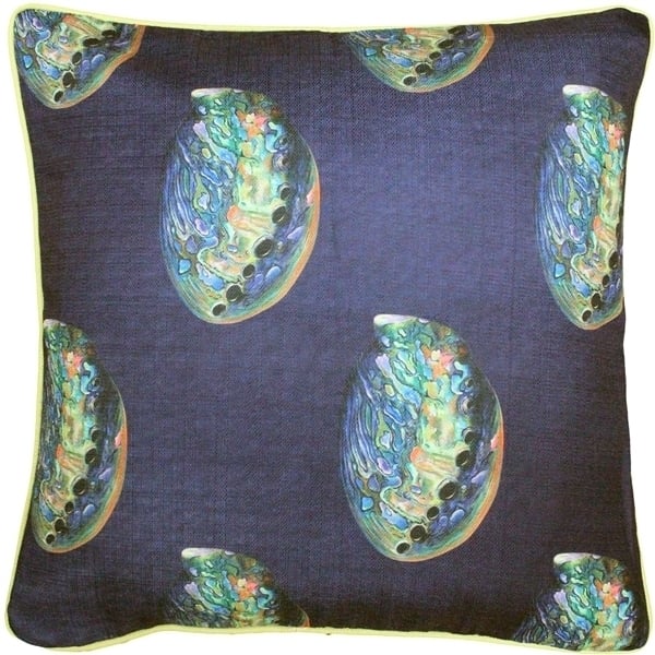 Pillow Decor Shoal Cape Abalone Large 20x20 Throw Pillow Navy Green Poly Linen Image 1