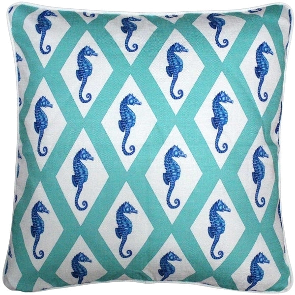 Pillow Decor Capri Turquoise Argyle Seahorse Throw Pillow 20x20 Poly Linen Image 1