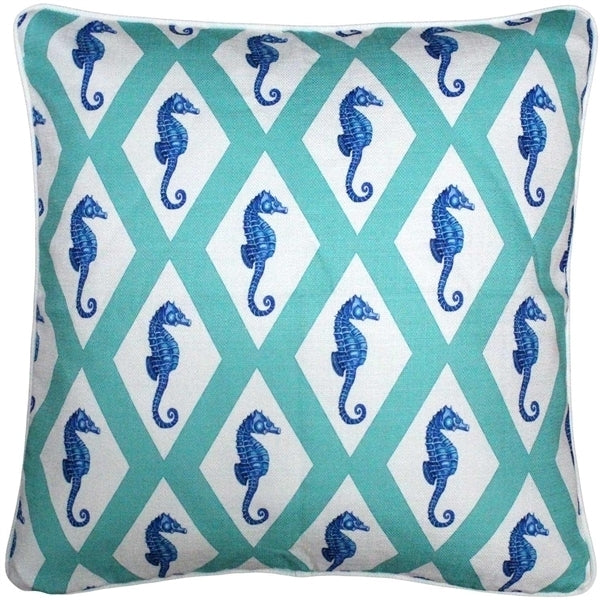 Pillow Decor - Capri Turquoise Argyle Seahorse Throw Pillow 20x20 Image 1