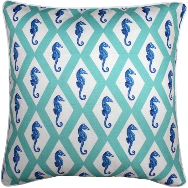 Pillow Decor Capri Turquoise Argyle Seahorse Throw Pillow 26x26 Poly Linen Image 1