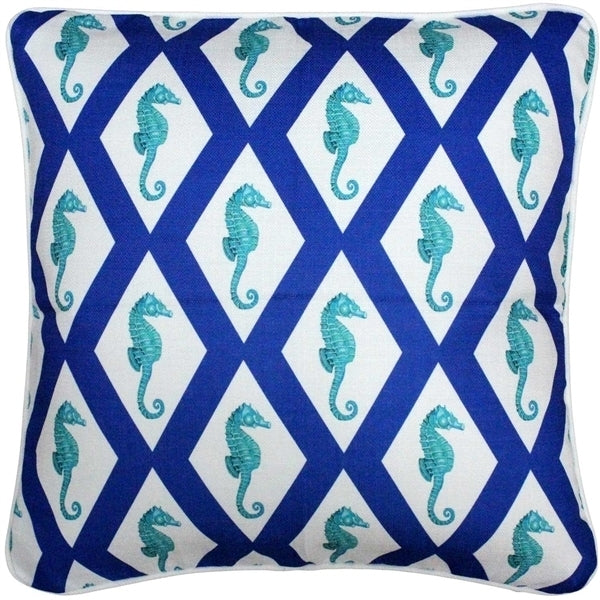 Pillow Decor - Capri Blue Argyle Seahorse Throw Pillow 20x20 Image 1