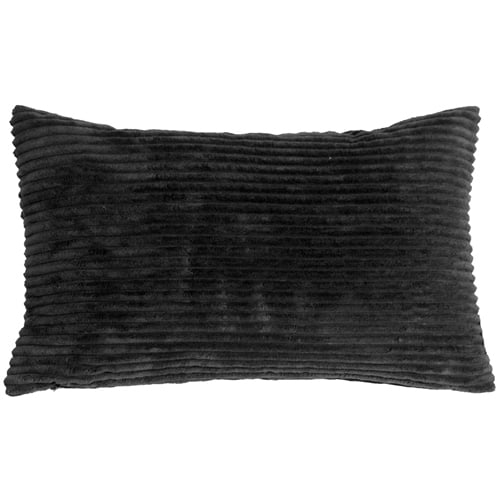 Pillow Decor - Wide Wale Corduroy 12x20 Black Throw Pillow Image 1