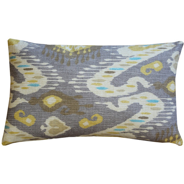 Pillow Decor Ikat Throw Pillow 12x20 Gray Yellow Blue Cotton Decorative Home Accent Image 1