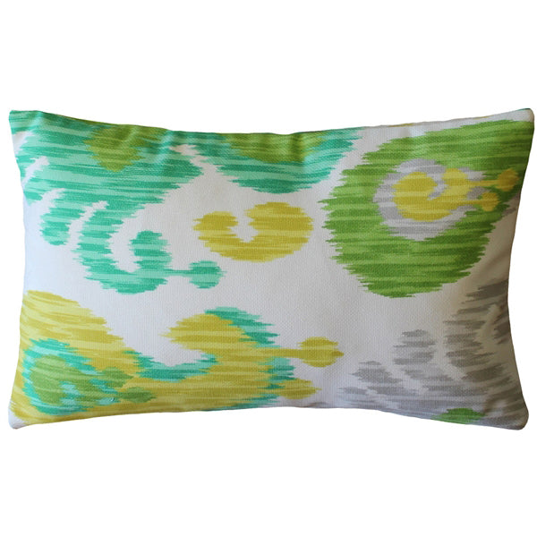 Waverly Ikat Journey Outdoor Throw Pillow 12x20 UV Mildew Resistant Green Gray Image 1