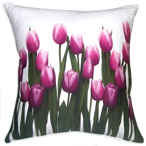 Pillow Decor - Vibrant Magenta Tulips 19x19 Throw Pillow Image 1
