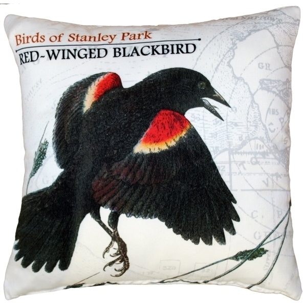 Pillow Decor Red-Winged Black Bird Pillow 18x18 Vintage Style Polyester Image 1