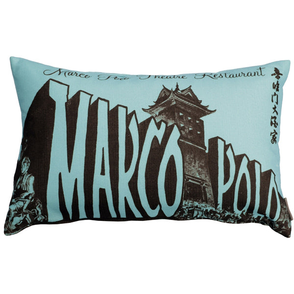 Pillow Decor - Marco Polo Theatre Restaurant 12x20 Blue Throw Pillow Image 1