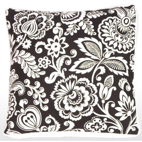 Pillow Decor Box Edge Accent Pillow Flower Power 16x16 Black White Cotton Image 1