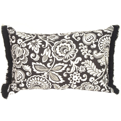 Pillow Decor Flower Power Rectangle Pillow Black White 16x24 Cotton Accent Image 1